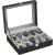 SONGMICS Cutie depozitare si organizare ceasuri, cu 10 locuri, piele sintetica, cu capac de sticla, 20x26x8cm, negru Household NewTrend