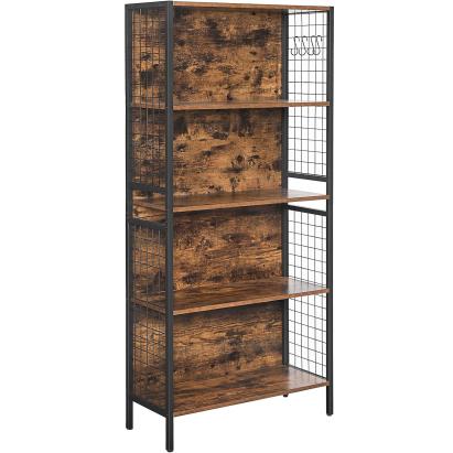 VASAGLE Biblioteca, raft cu 4 niveluri, cadru otel si polite din MDF, 74x30x155cm, maro rustic si negru Household NewTrend