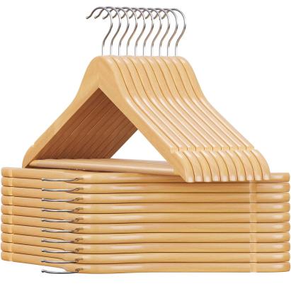 SONGMICS Set de 20 umerase din lemn, cu bara anti-alunecare pentru pantaloni, carlig pivotant la 360°, 45cm, natur Household NewTrend