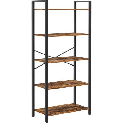 VASAGLE Biblioteca cu 5 etaje din lemn, cadru otel, stil industrial, 30x66x153cm, maro rustic si negru Household NewTrend