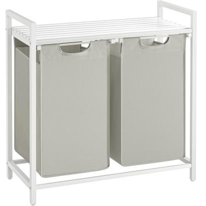VASAGLE Cos de rufe, 2 compartimente, saci de rufe detasabili, raft, cadru metalic, 2x46L, 73x33x72 cm, alb Household NewTrend