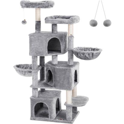 FEANDREA Ansamblu de joaca pentru pisici, tip copac, cu culcus si ascunzatoare, 55x40x164cm, gri deschis Household NewTrend