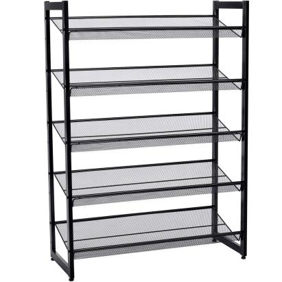 SONGMICS Raft de depozitare pantofi pe 5 niveluri, metal, rafturi plate sau unghiulare reglabile, 31x74x104cm, negru Household NewTrend