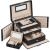 SONGMICS Cutie de bijuterii pe 3 nivele, cu 2 sertare, oglinda, maner, inchidere cu cheie, 18x26x17cm, negru Household NewTrend