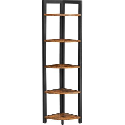 VASAGLE Biblioteca de colt cu 5 etaje, cadru metalic, 150x30x30cm, stil industrial maro rustic si negru Household NewTrend
