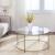 VASAGLE Masa de cafea rotunda, din sticla securizata cu cadru metalic, 84x84x45cm, auriu Household NewTrend