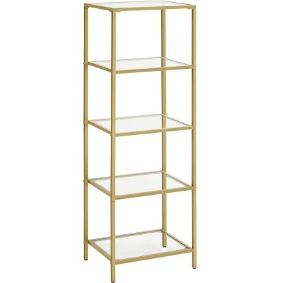 VASAGLE Raft cu trepte pentru dormitor, 5 etaje, din sticla securizata, cadru din otel, 30x124x40cm, auriu Household NewTrend