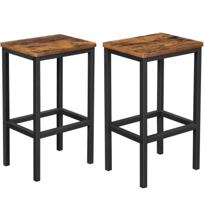 VASAGLE Set 2 scaune bar inalte, sezut dreptunghiular, cadru din otel, 40x30x65cm, stil industrial, maro rustic si negru Household NewTrend