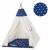 Cort copii Sersimo stil indian Teepee Tent cu fereastra, covoras gros si 2 perne, alb albastru inchis cu stelute Household NewTrend