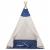 Cort copii Sersimo stil indian Teepee Tent cu fereastra, covoras gros si 2 perne, alb albastru inchis cu stelute Household NewTrend