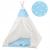 Cort copii Sersimo stil indian Teepee Tent cu fereastra, covoras gros si 2 perne, alb albastru Household NewTrend