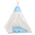 Cort copii Sersimo stil indian Teepee Tent cu fereastra, covoras gros si 2 perne, alb albastru Household NewTrend