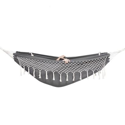Hamac doua persoane cu franjuri si 2 perne, 200kg, 200×150 cm, gri inchis Household NewTrend