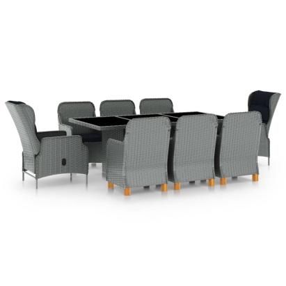 Set mobilier de exterior cu perne,9 piese,gri deschis,poliratan GartenMobel Dekor