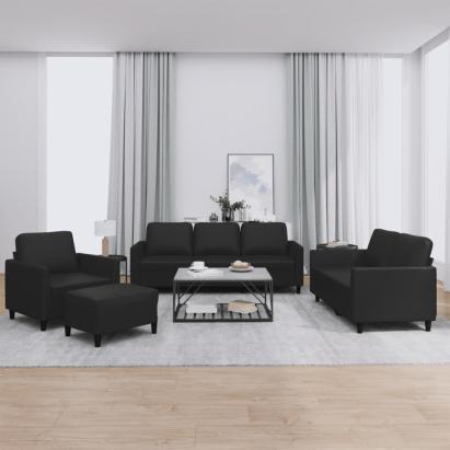 Set de canapele cu perne, 4 piese, negru, piele ecologică GartenMobel Dekor