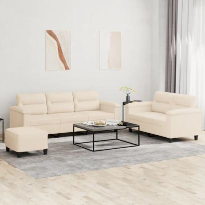 Set de canapele cu perne, 3 piese, bej, microfibră GartenMobel Dekor