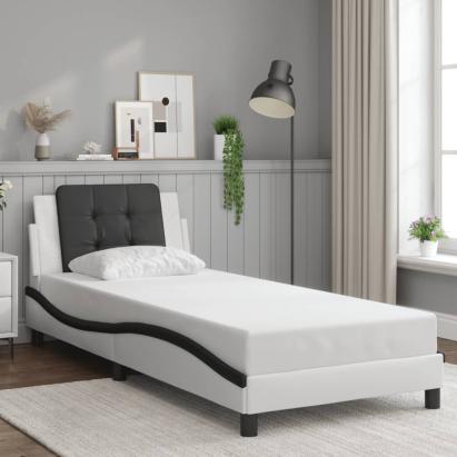 Cadru de pat cu tăblie alb și negru 100x200cm piele artificială GartenMobel Dekor