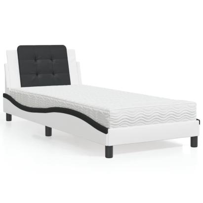 Pat cu saltea, alb și negru, 100x200 cm, piele ecologică GartenMobel Dekor