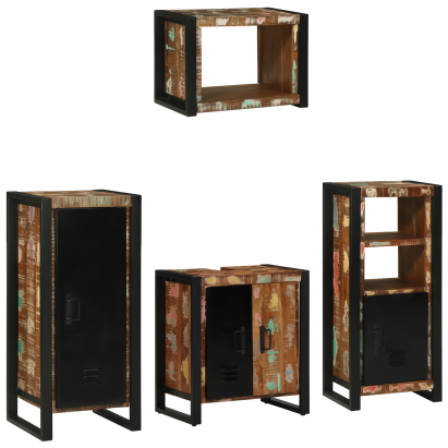 Set de mobilier pentru baie cu raft 4 pcs Lemn recuperat solid GartenMobel Dekor