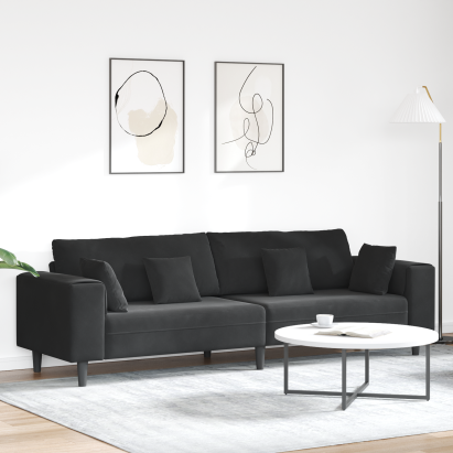 Canapea din catifea cu pernă cu pernă Negru 208 cm Catifea GartenMobel Dekor