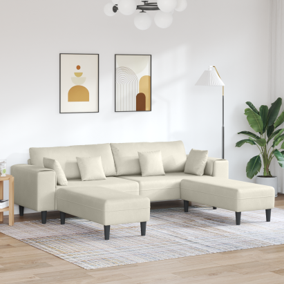 Canapea din catifea cu pernă cu pernă 3 pcs Crem 208 cm Catifea GartenMobel Dekor