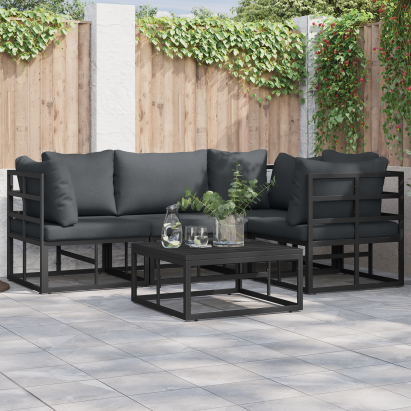 Set de canapele pentru grădină 4 pcs Negru 213 x 143 x 71 cm GartenMobel Dekor