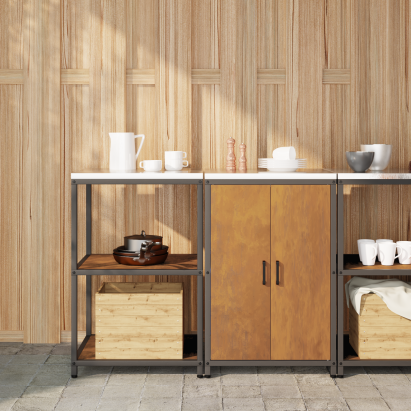 Set de depozitare pentru bucătărie cu raft cu depozitare cu ușă Ajustabil 2 pcs Ruginit GartenMobel Dekor