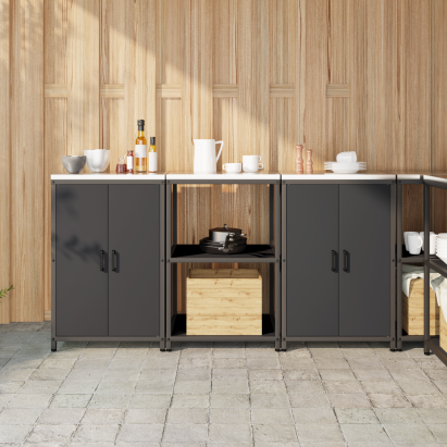 Set de depozitare pentru bucătărie 3 pcs Negru 180 x 50 x 92 cm GartenMobel Dekor