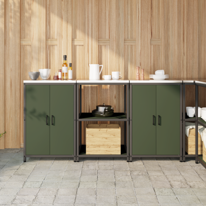 Set de depozitare pentru bucătărie cu raft 3 pcs Verde măsliniu GartenMobel Dekor