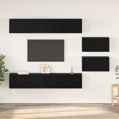 Set comodă TV cu raft Altele 6 pcs Stejar Negru 80 x 30 x 30.5 cm mic GartenMobel Dekor