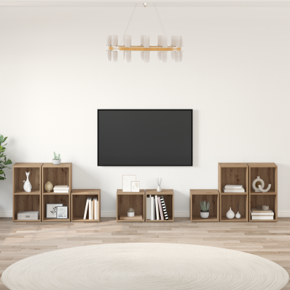 Set dulap TV cu raft cu depozitare 8 pcs Stejar Artizanal Lemn compozit GartenMobel Dekor