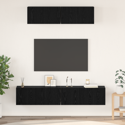 Dulap pentru TV pe Perete Altele cu depozitare cu ușă 4 pcs Stejar Negru GartenMobel Dekor