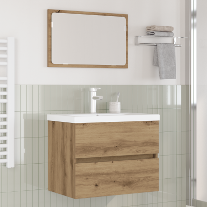 Set de mobilier pentru baie cu depozitare cu oglindă 3 pcs Stejar negru GartenMobel Dekor
