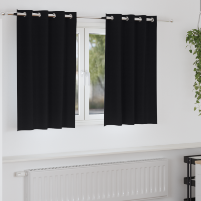 Perdele cu perdele 2 pcs Negru 140 x 140 cm Poliester GartenMobel Dekor