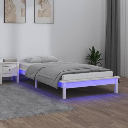 Cadru de pat cu LED, alb, 90x200 cm, lemn masiv GartenMobel Dekor