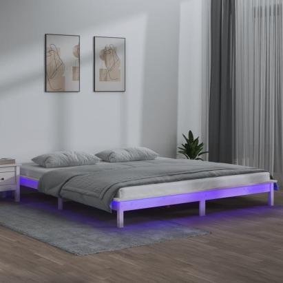 Cadru de pat LED Super King Size, alb, 180x200 cm, lemn masiv GartenMobel Dekor