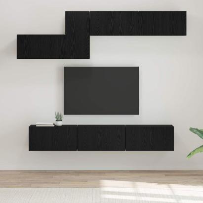 Set comodă TV 7 pcs Stejar negru 60 x 30 x 30 cm Lemn compozit GartenMobel Dekor