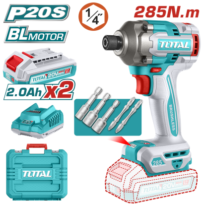 TOTAL - MASINA DE INSURUBAT CU IMPACT SI ACUMULATOR 20V-2.0AH LI-ION (INCLUDE 2 ACUMULATORI, 1 INCAR PowerTool TopQuality