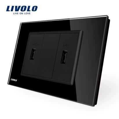 Priza dubla USB Livolo cu rama din sticla - standard italian SmartElectro IntelligentHouse