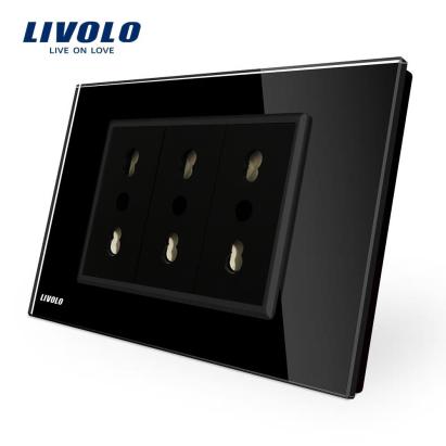 Priza tripla italiana Livolo cu rama din sticla - standard italian SmartElectro IntelligentHouse