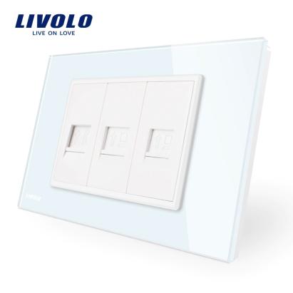 Priza telefon+dubla internet Livolo cu rama din sticla - standard italian SmartElectro IntelligentHouse