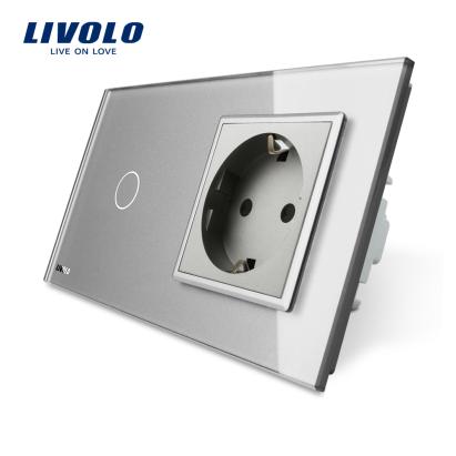 Intrerupator simplu cap scara / cap cruce + priza simpla Livolo rama din sticla SmartElectro IntelligentHouse