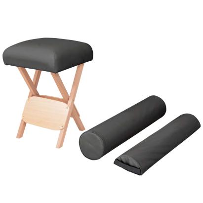 Taburet pliabil de masaj, șezut gros de 12 cm & 2 perne, negru GartenMobel Dekor