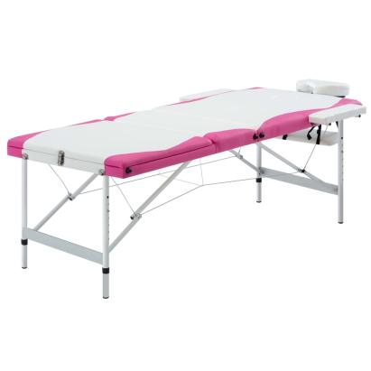 Masă pliabilă de masaj, 3 zone, alb și roz, aluminiu GartenMobel Dekor