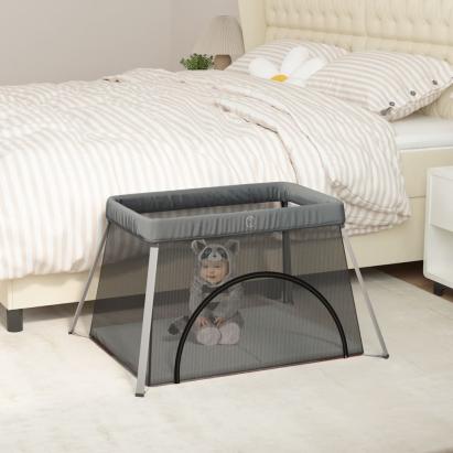 Țarc pentru copii cu saltea, gri închis, pânză textil GartenMobel Dekor