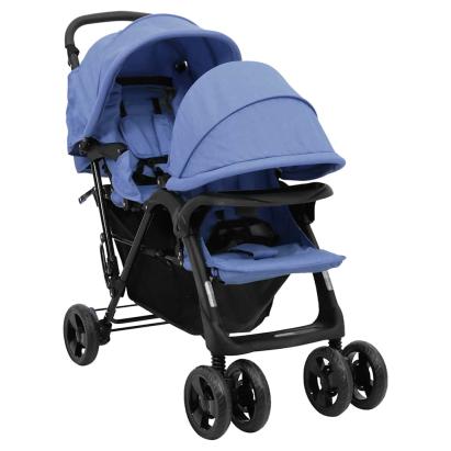 Cărucior pentru gemeni în tandem, bleumarin, oțel GartenMobel Dekor