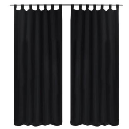 Draperii micro-satin cu bride, 2 buc, 140 x 175 cm, negru GartenMobel Dekor