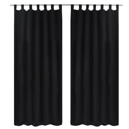 Draperii micro-satin cu bride, 2 buc, 140 x 225 cm, negru GartenMobel Dekor