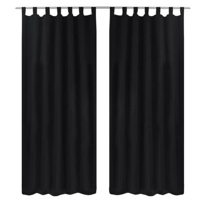Draperii micro-satin cu bride, 2 buc, 140 x 225 cm, negru GartenMobel Dekor