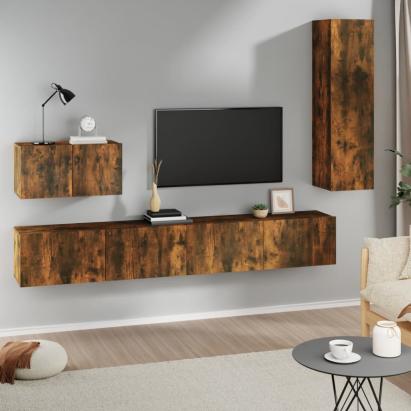 Set dulapuri TV, 4 piese, stejar fumuriu, lemn prelucrat GartenMobel Dekor